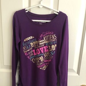 Long sleeve purple graphic shirt